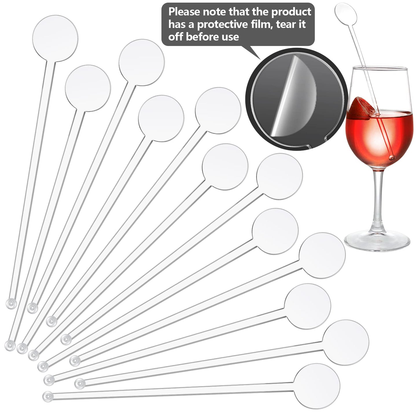 Marsui 240 Pieces 7 Inch Swizzle Sticks for Cocktail Coffee Drink Stirrers Cocktail Stirrers Disposable Stirring Sticks Plastic Disc Top for Mixing Coffee Whiskey Beverage (Clear)