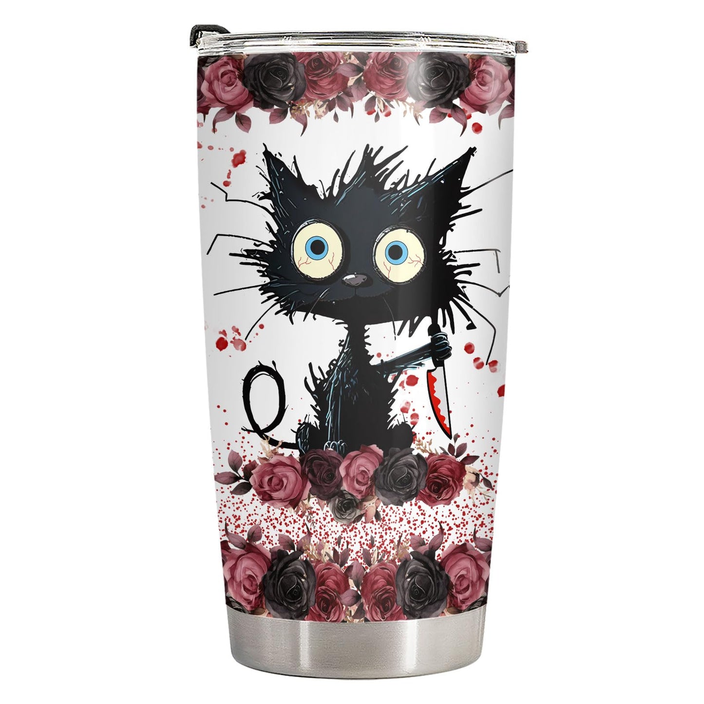 34HD Crazy Cat Tumbler with Lid, 20 oz Stainless Steel Vacuum Insulated Put You In The Trunk Mug, Funny Gifts for Cat Lover Women Men, Black Kitty Gifts for Birthday Halloween Christmas