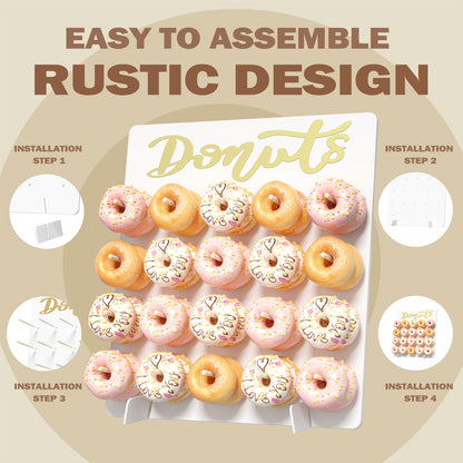 CORTNK Wooden Donut Wall Display Stand, 2PCS Holder for 40 Doughnuts, Board for Grow Up Party, Birthday, Wedding, Baby Shower, Party Decorations (White)