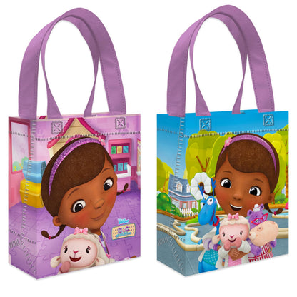 Doc McStuffins Party Favor Bags Set – 12 Pack 8" Disney Goodie Bags for Kids Bulk Reusable Mini Totes | Disney Doc McStuffins Birthday Party Supplies