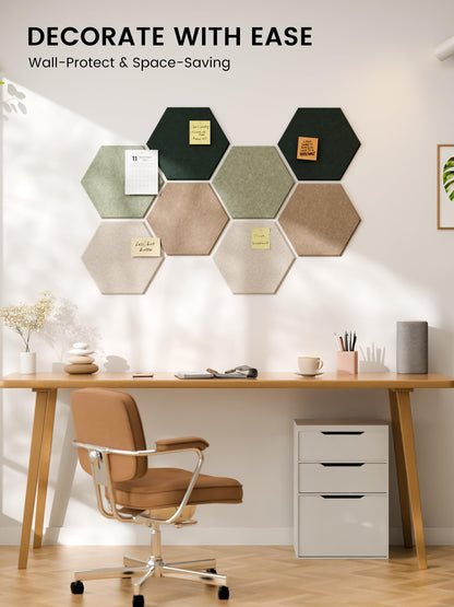 Fluxynara Hexagon Cork Board Alternative for Walls Decor-8-Pack Felt Bulletin Board Tiles,with 30 Pushpins,50 Adhesive Tabs for Office,Classrooms & Home Pin Board Felt Board-Nordic Moss