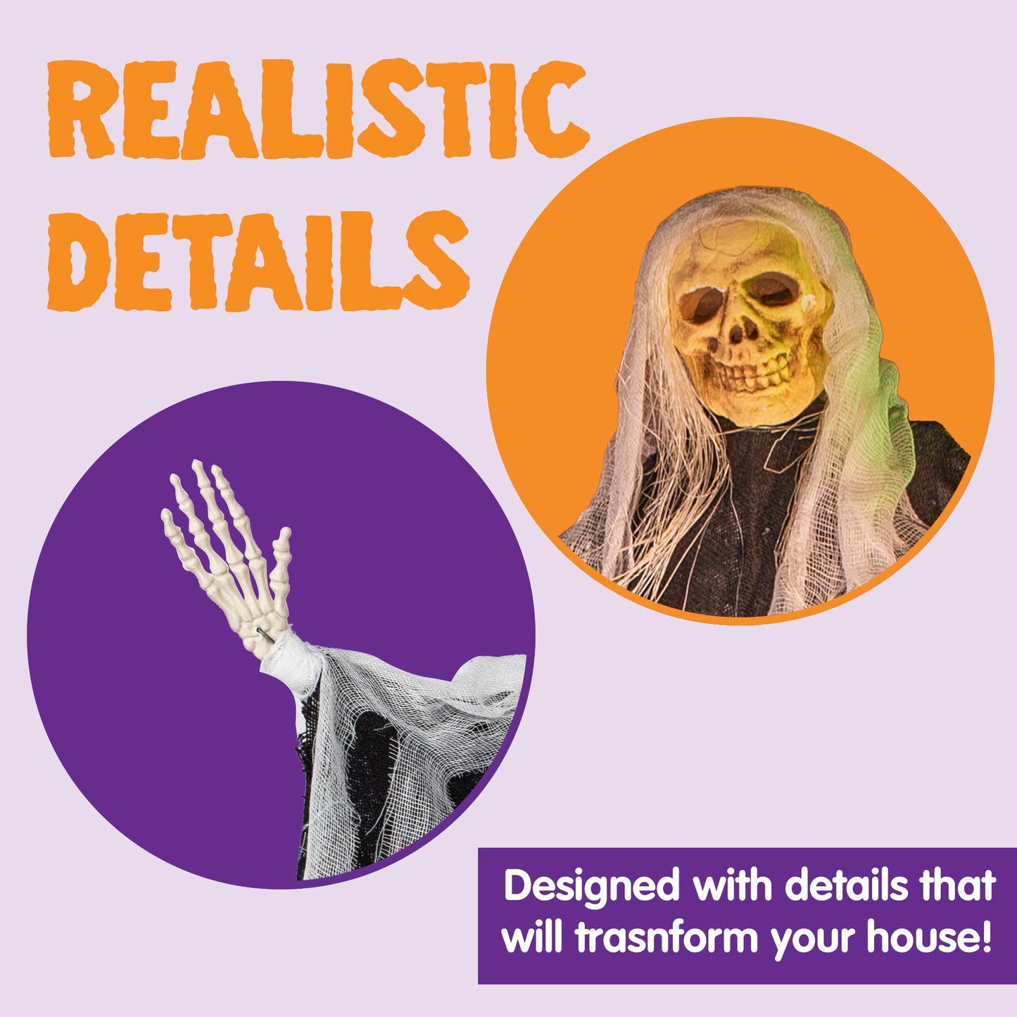 JOYIN 3 Pack Hanging Skeleton Ghost Halloween Decorations,Grim Reapers for Halloween Outdoor Decorations(One 35" Hanging Ghost Skeleton and Two 25" Hanging Reapers)