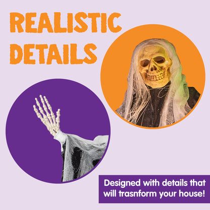 JOYIN 3 Pack Hanging Skeleton Ghost Halloween Decorations,Grim Reapers for Halloween Outdoor Decorations(One 35" Hanging Ghost Skeleton and Two 25" Hanging Reapers)