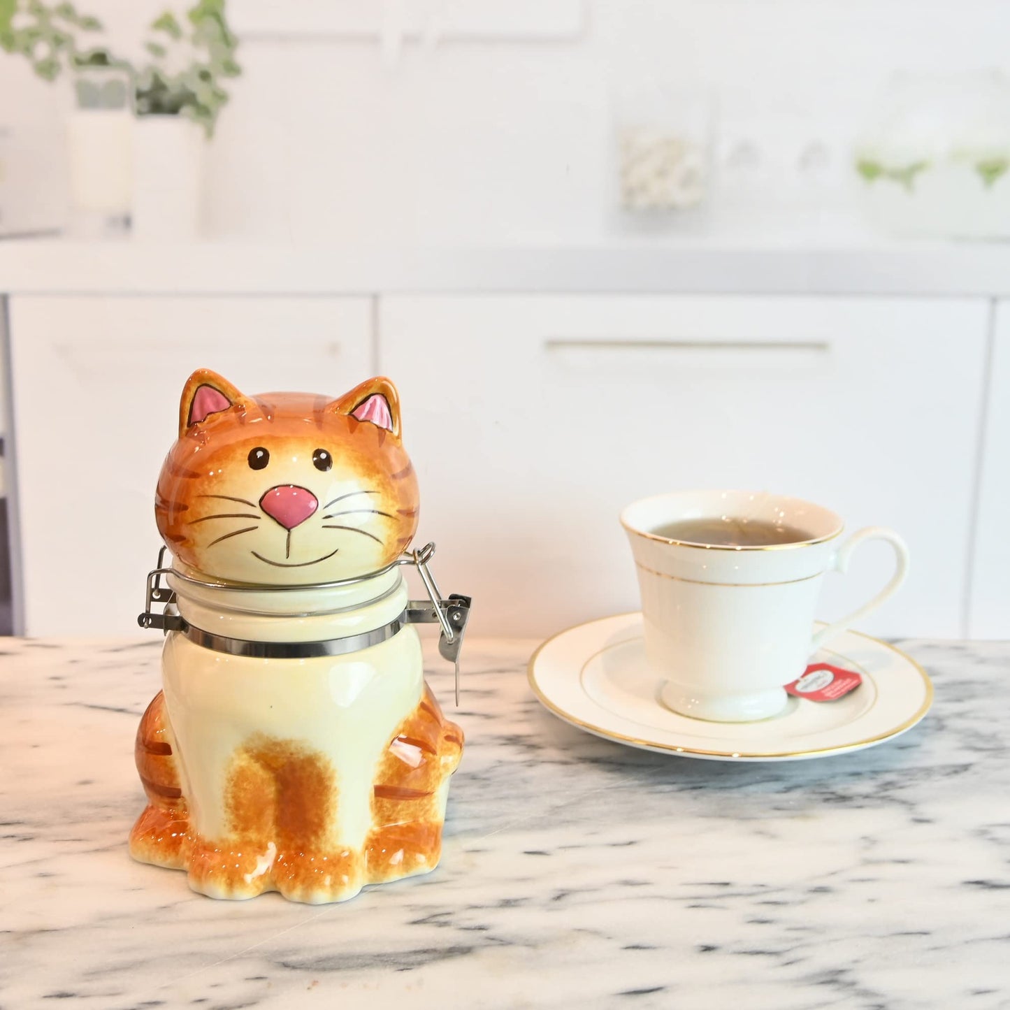 Hand-Painted Earthenware Pretty Kitty Hinged Jar by Boston Warehouse