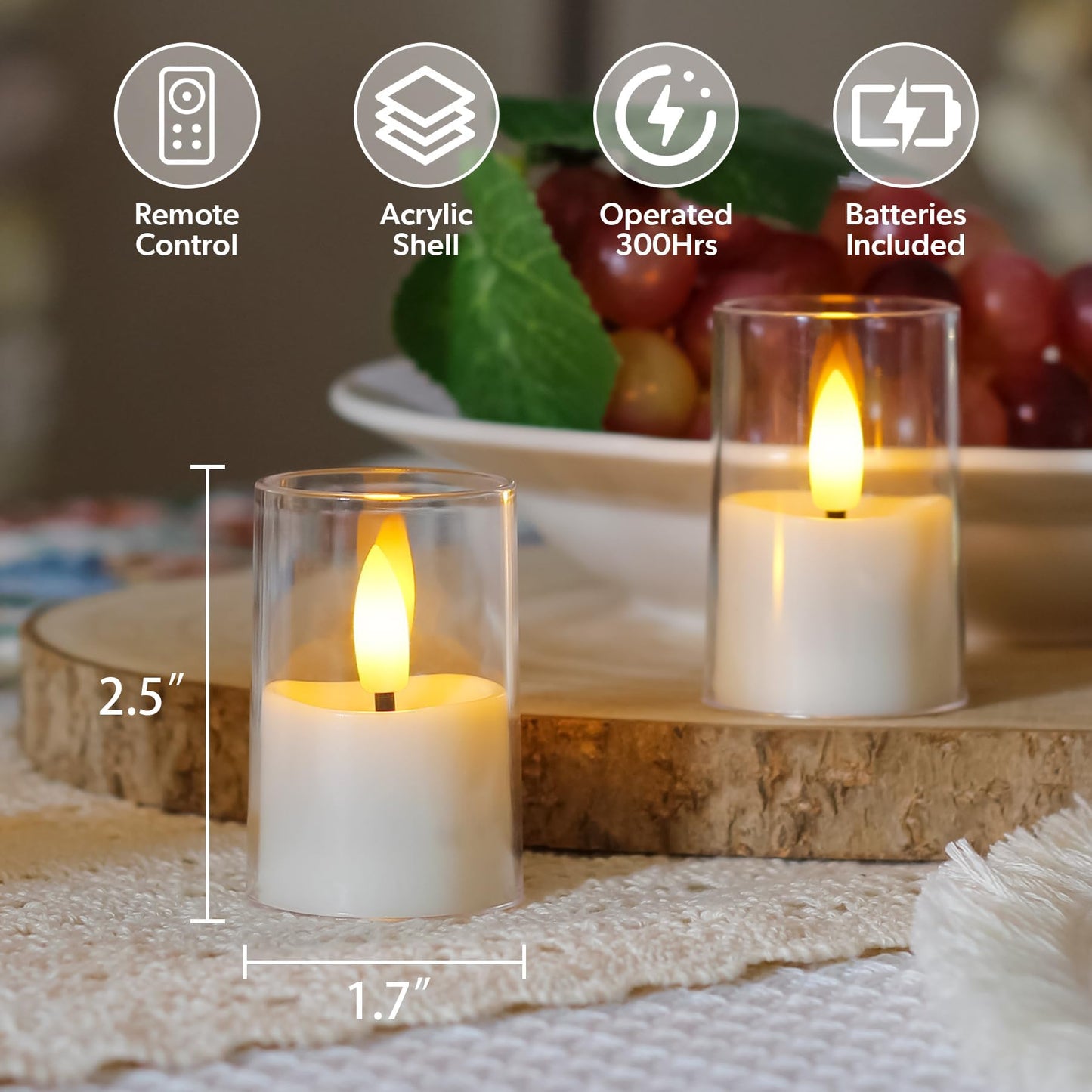 Zevanor Flameless Small Tea Light LED Candles, Acrylic Battery Operated Votive 1.7" x2.5" with Remote Control and Timer, Tealight White Flickering Warm Light Pack of 8 Electric Long Lasting