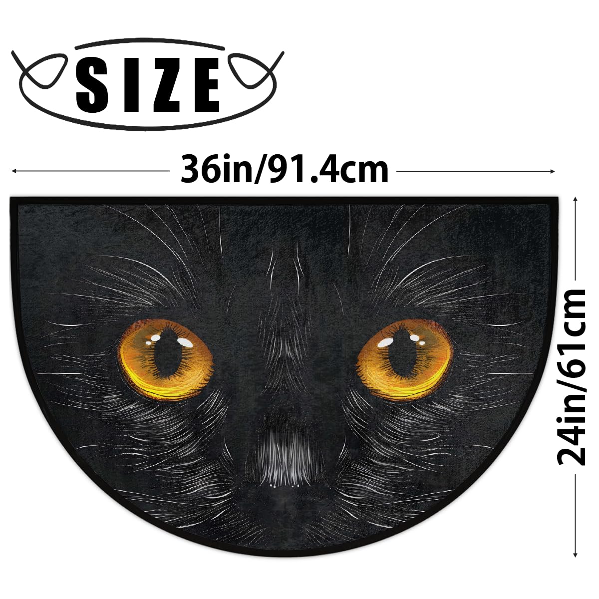 XZXFSYJH Black Cat Half Round Door Mat Non Slip Half Circle Rugs