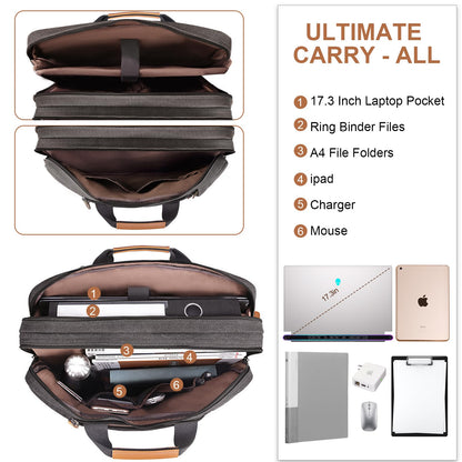 ESTARER Laptop Computer Bag for Men 3 In 1, 17-17.3 Inch Laptop Messenger Bag for Business/Work/Travel, Convertible Backpack Briefcase Water resistant Canvas Laptop Backpack (Grey)