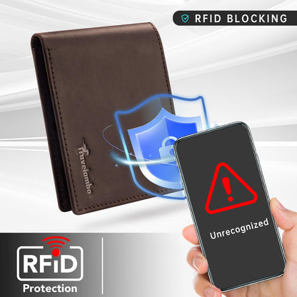 Travelambo Wallet for Men Real Leather Mens Bifold Wallet RFID Blocking - Thin & Stylish with ID Window in Gift Box (Crazy Horse, Brown)
