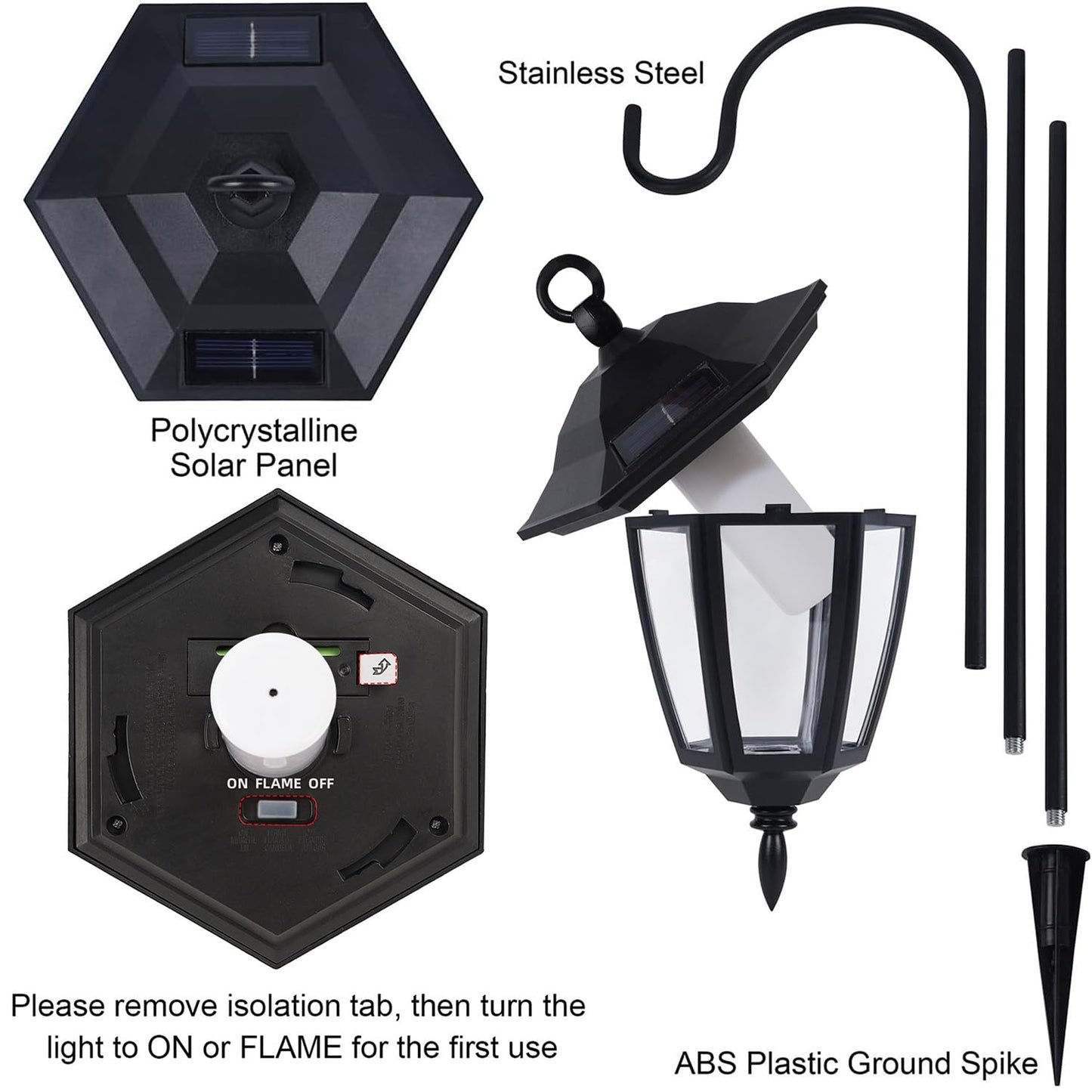 Dynaming 2 Pack Solar Halloween Flame Hanging Lights Outdoor, Flickering Flame LED Garden Lanterns with 2x38 Inch Shepherd Hooks, Landscape Lighting Waterproof for Lawn Yard Pathway Driveway, Purple