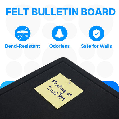 OWLKELA 36 x 24 inch Felt Bulletin Board, Self-Adhesive Pin Board with 20 Pushpins, Cork Board Alternative for Office Home School, Black