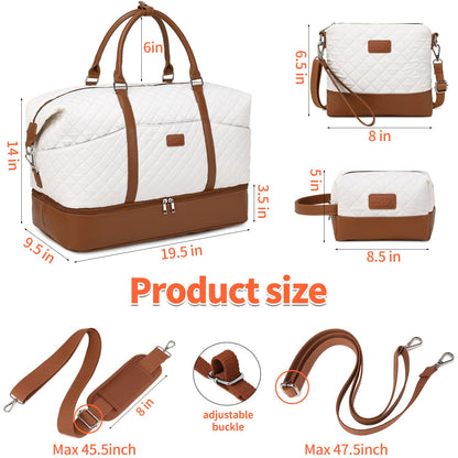 Weekender Bags for Women with Toiletry Bags Large Overnight Bags Travel Duffel Bag Carry On Shoulder Weekend Tote with Shoe Compartment and Wet Pocket for Girls Airplane Traveling, Gym