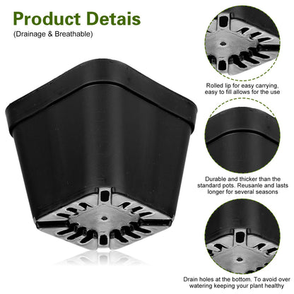 Ubamdom 36 Pcs Nursery Pots 4 Inch, Plastic Seed Starting Pot with Drainage Holes, Sturdy Seedling pots for Planting, Succulents, Transplanting, Cuttings (Black)