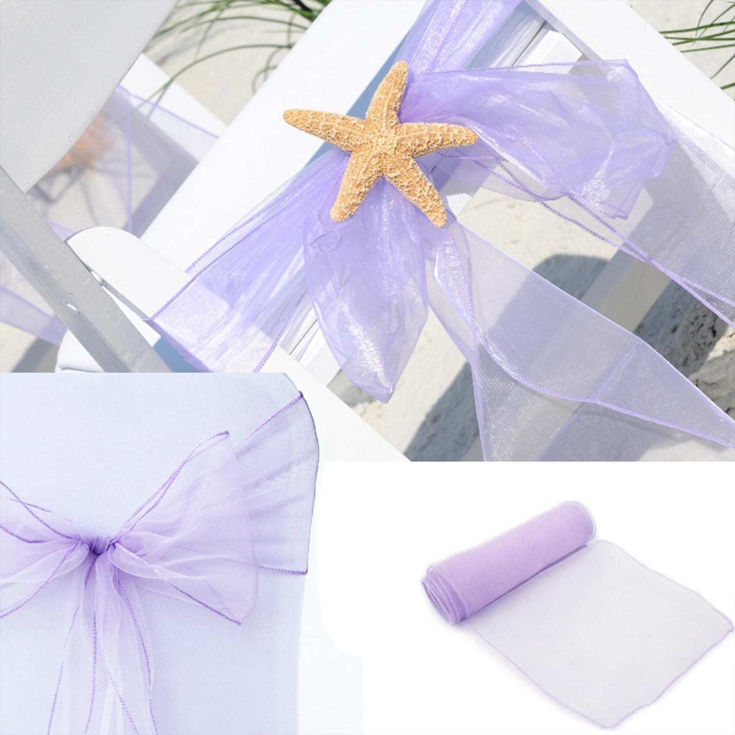 Organza Lilac Chair Sashes 50 Pack 7x108 inches Sheer Lavender Chairs Bows for Wedding Party Banquet Restaurant Anniversary Christmas Decorations Tulle Chairs Knots Ties - Light Purple