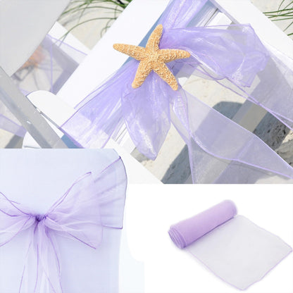 Organza Lilac Chair Sashes 50 Pack 7x108 inches Sheer Lavender Chairs Bows for Wedding Party Banquet Restaurant Anniversary Christmas Decorations Tulle Chairs Knots Ties - Light Purple