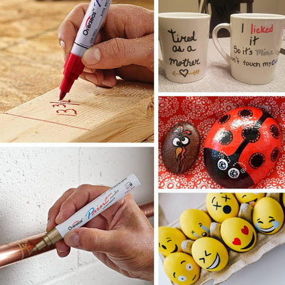 Overseas Permanent Paint Markers Pens - 3 Pack Silver Oil Based Paint Pens, Medium Tip, Quick Drying and Waterproof Marker Pen for Metal, Rock, Wood, Fabric, Plastic, Canvas, Mugs, Stone, Glass