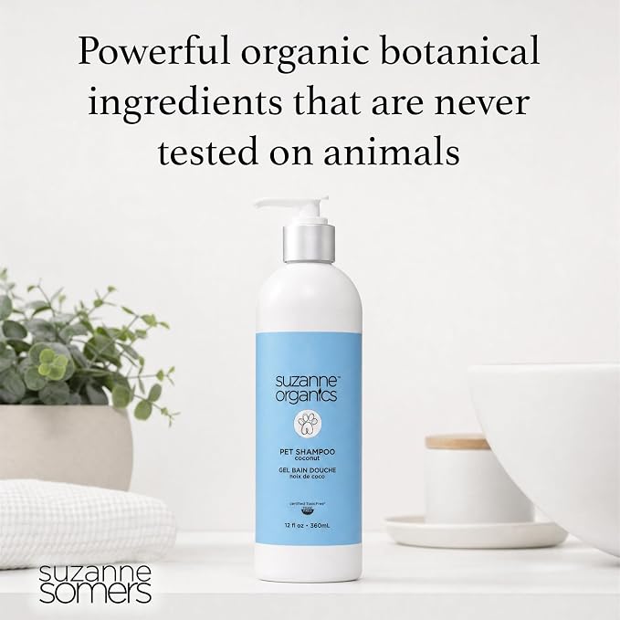 SUZANNE Organics Coconut Pet Shampoo - 12 oz - Sulfate-Free Dog Shampoo with Soothing Oats & Shea Butter - Non-Toxic, Gentle Cleansing for Delicate Skin & Silky Coat - Cruelty-Free
