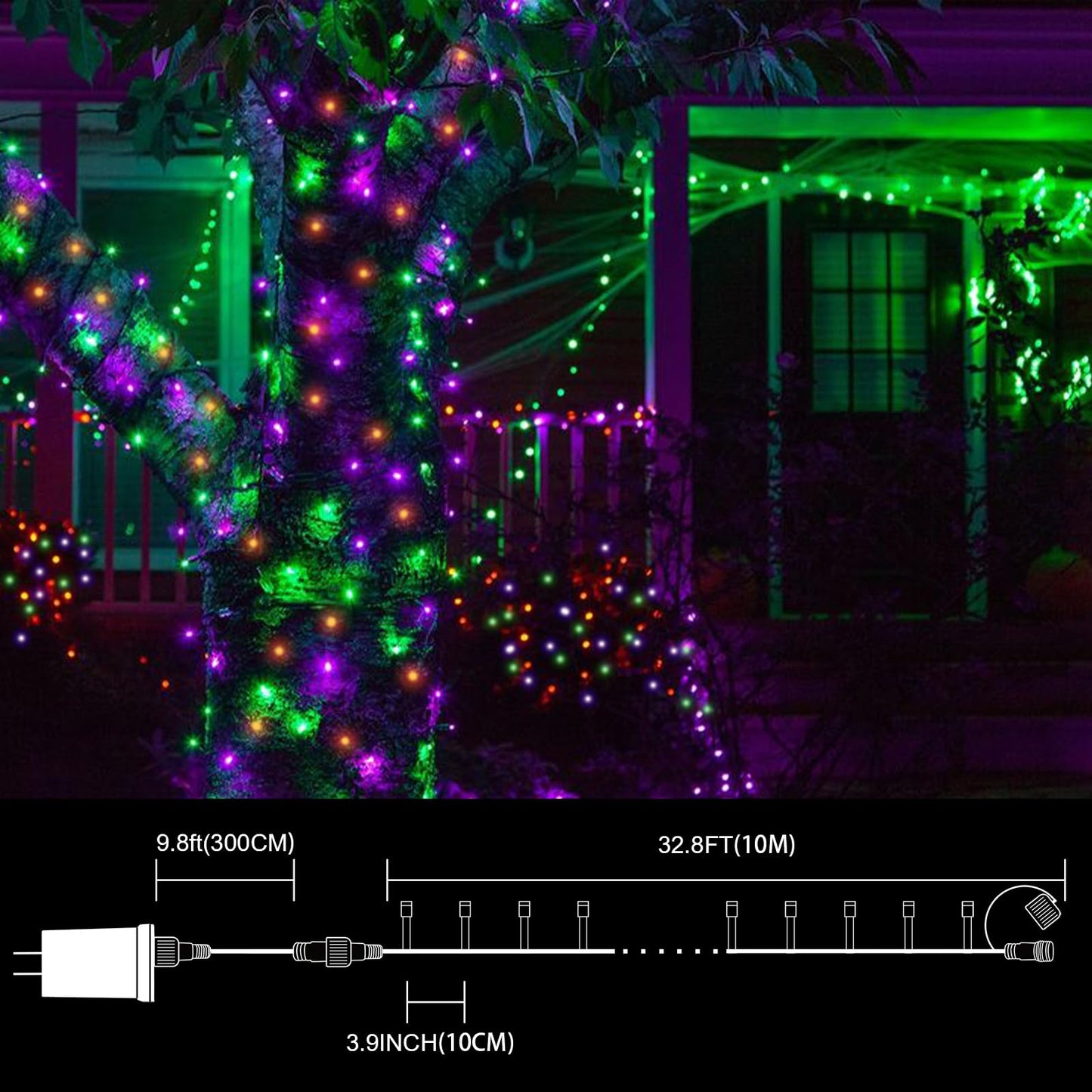 LAMPHOME 33ft Halloween Decorative Mini Lights, 100 LED Brown Wire Fairy Starry String Lights Plug in, 16Lighting Modes for Halloween Outdoor Party Decoration (Orange/Purple/Green)