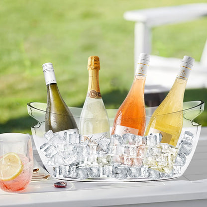 2 Pack Acrylic Tub Ice Buckets for Parties Portable Beverage Tub with Handles Champagne Bucket Metal Ice Buckets for Cocktail Bar with Ice Scoop (Clear)