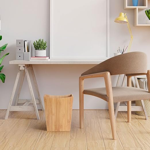 MOOACE Small Trash Can, Bamboo Bathroom Trash Can, Office Waste Basket, Rectangular Garbage Can with Handle, Decorative Natural Trash Recycling Bin for Bedroom Living Room Kitchen 2 Gallon