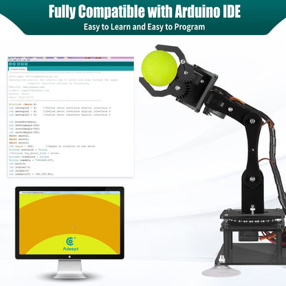 Adeept 5DOF Robotic Arm Kit Compatible with Arduino IDE, Programmable DIY Coding STEM Educational 5 Axis Build Robot Arm,Robot Starter Kit with OLED Display Processing Code and Tutorials - Wooden