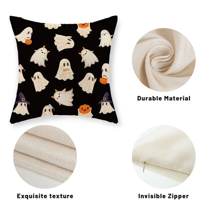 JEFERSO Halloween Pillow Covers 18x18 Set of 2 Cute Black and White Pumpkin Ghost Throw Pillows Fall Halloween Decorations Pillowcase Farmhouse Linen Outdoor Decorative Cushion Case for Couch Sofa