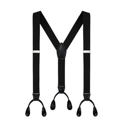 Moulen Men's Y-Back 1.4 Inches Wide Button End Elastic Adjustable Suspenders, Black