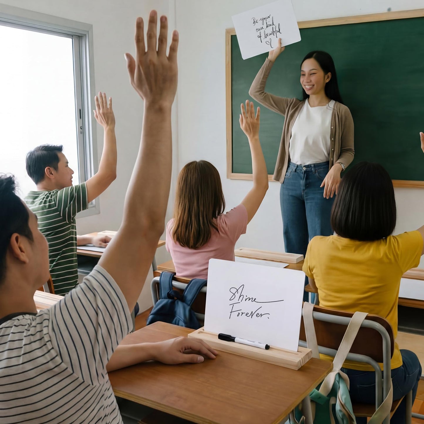 Qunclay 12 Pcs/ 6 Set 13" Portable Mini Whiteboards for Students Wooden Lapboard Stand Portable Desktop Dry Erase Small Whiteboard with Stand for Classroom School Office Home Teacher Desk Supplies