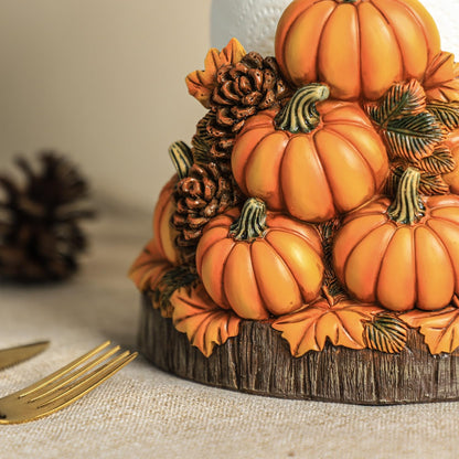 Bicuzat Autumn Maple Leaves Pumpkin Pattern Paper Towel Holder Stand, Resin Pumpkin Crafts Display for Kitchen Countertop, Halloween, Cafe, Restaurant, Cake Shop, Dessert Shop-Pumpkins