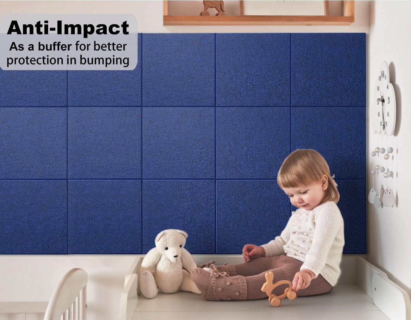 G Gamit Felt Wall Tiles Bulletin Board Large Cork Board Alternative 6 Pack 11.81”x11.81”x0.47” Felt Pin Board Tack Board with Safe Removable Adhesive Tabs for Home Office School 36x24 (Dark Blue)