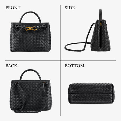 Woven Tote Bag for Women Leather Shoulder Handbag Designer Top Handle Purses(Black)