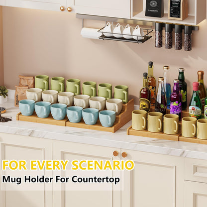 Hongtamoya 3-Tier Expandable Bamboo Mug Holder For Countertop Coffee Cup Holder Display Mug Organizer Mug Rack for Coffee Bar Organizer Mug Shelf for Cabinet for Kitchen, Home