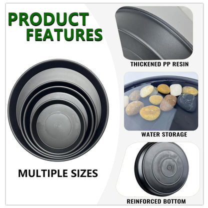 Garrdeen 6 Pack 12-Inch Black Plant Saucer Trays, Thick PP Plastic Planter Bases for Large Pots, Strong Flower Pot Water Catcher Plates & Heavy Duty Drip Trays for Patio and Indoor Use