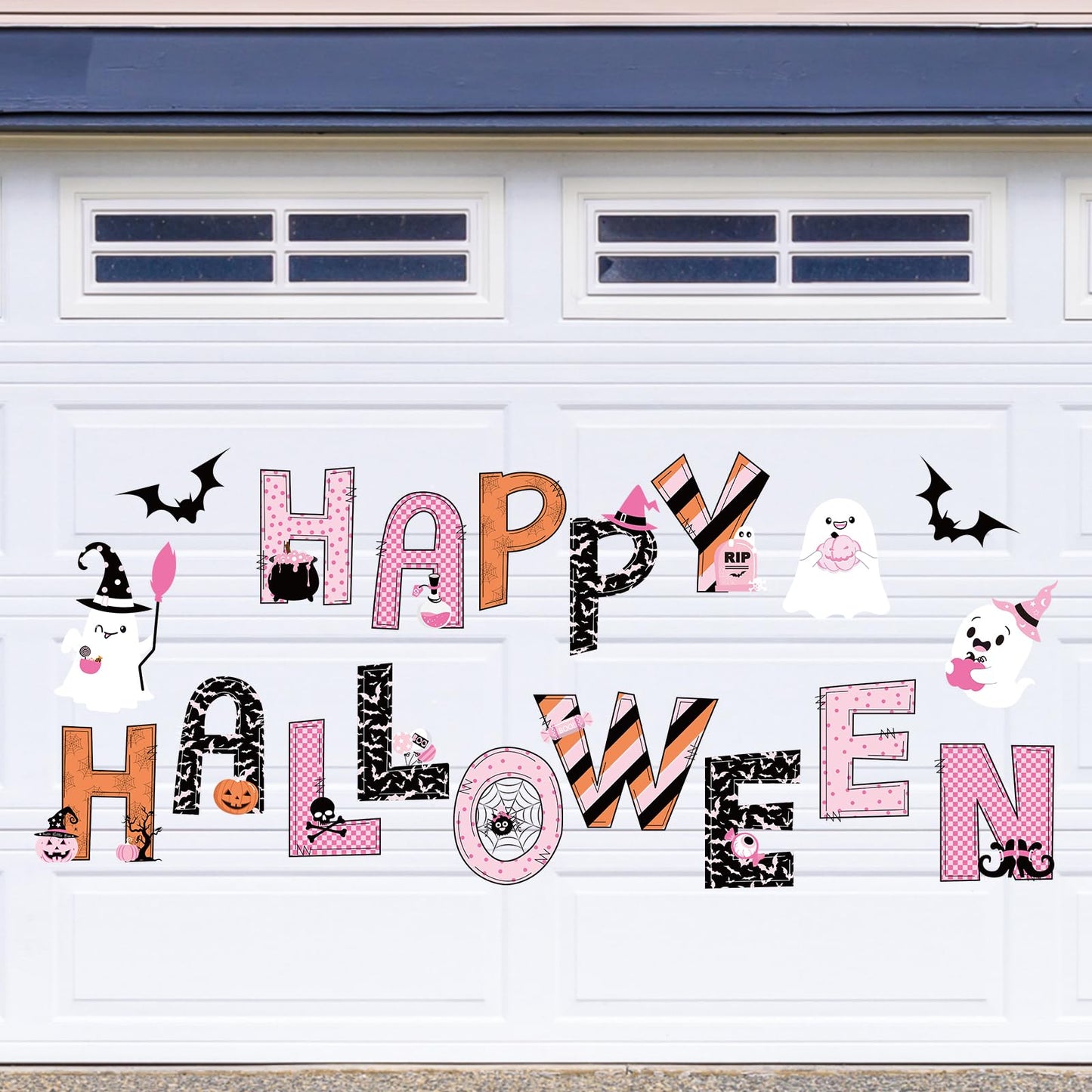 JarThenaAMCS 19Pcs Happy Halloween Garage Magnets Decoration Pink Cute Ghost Garage Door Decals Halloween Magnetic Refrigerator Stickers for Party Home Car