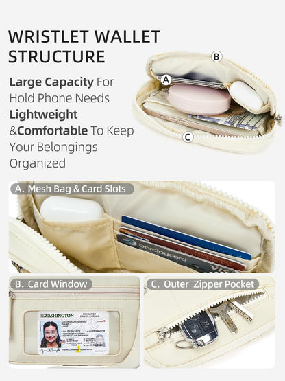 WESTBRONCO Wristlet Wallets for Women – RFID Blocking Quilted Nylon Phone Wallet Clutch, Zip Around Card Holder Purse for Travel & Everyday Use
