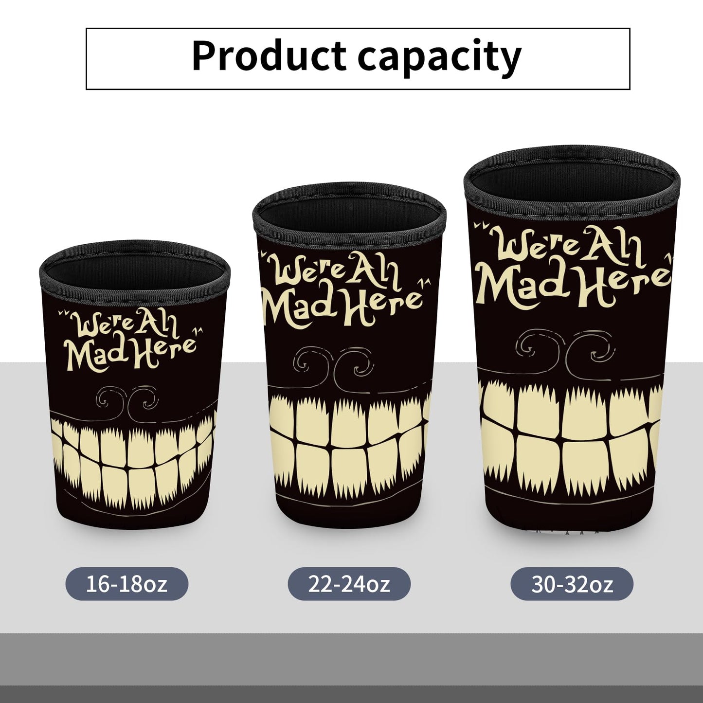AUHIWDO 3 Pack Reusable Neoprene Insulator Sleeve for Iced Coffee Cups, Durable Drink Sleeve for Cold Hot Beverages Compatible with 16-32OZ Cute Black Tooth