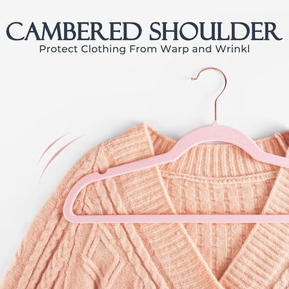 HOUSE DAY Pink Velvet Hangers 120 Pack, Premium Clothes Hangers Non-Slip Felt Hangers, Sturdy Black Hangers Heavy Duty Coat Hangers, Durable Suit Hangers, Space Saving No Hanger Mark Rotating Hook