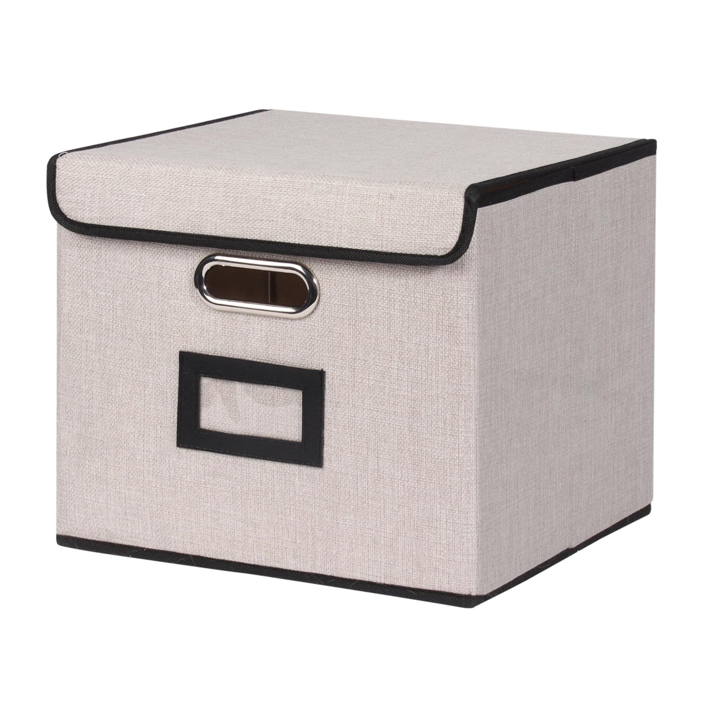 Tcbelosion Large Square Storage Bin with Lid, Foldable Organizer Box with Handles & Label Design, for Office, Closet, Home, Documents, Grey, 12.20 x 10.63 x 10.63 Inches, 1 Pack
