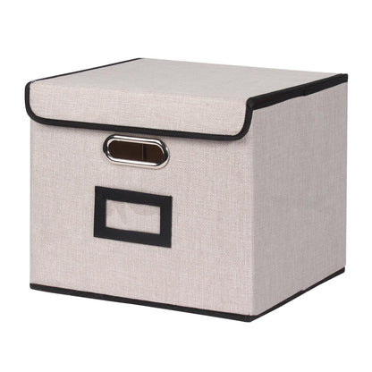 Tcbelosion Large Square Storage Bin with Lid, Foldable Organizer Box with Handles & Label Design, for Office, Closet, Home, Documents, Grey, 12.20 x 10.63 x 10.63 Inches, 1 Pack