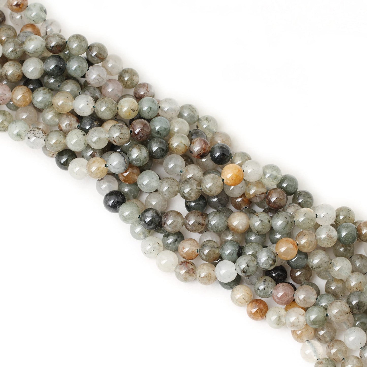 CHEAVIAN 45PCS 8mm Natural Green Phantom Crystal Round Loose Beads for Jewelry Making 1 Strand 15"