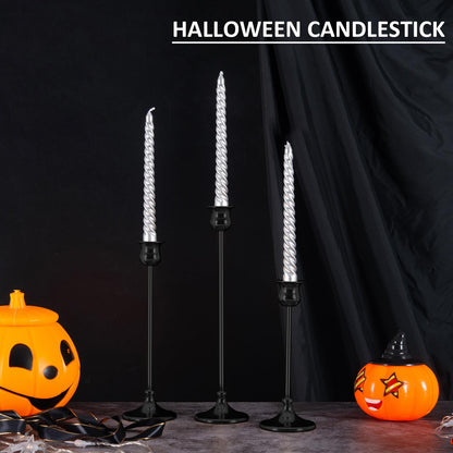Taper Candle Holder Tall Vintage Metal Candlestick Holders Candle Stick Candelabra for Halloween Thanksgiving Christmas Holiday Wedding (Matt Black, 2 Sets (6 pcs))
