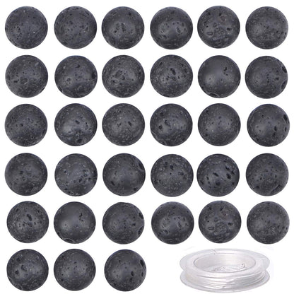 80Pcs Natural Crystal Beads Stone Gemstone Round Loose Energy Healing Beads with Free Crystal Stretch Cord for Jewelry Making (Black Lava, 10mm)