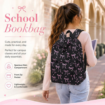 LOIDOU Backpack for Girls School Backpacks Bookbags for Elementary Middle School Women Laptop Backpacks (Bow tie Black, L-17)
