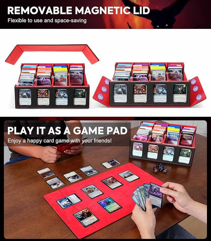 MoKo Card Storage Box for Trading Cards, 3000+ MTG Deck Box with 24 Colorful Dividers & 4 Card Supporters, Commander Card Deck Case with Display Window, Fits for Magic Game Cards, YugiOh, Black Red