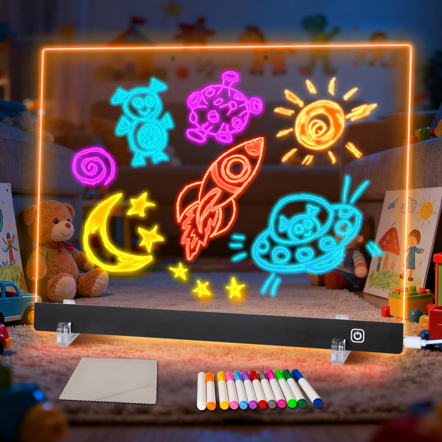 LuxuMach LumiBoard Led Drawing Board for Kids, LED Note Board with Colors, Glowing Acrylic Dry Erase Boards, Gift for Girls on Birthdays & Christmas (13.8" x 9.8", Black)