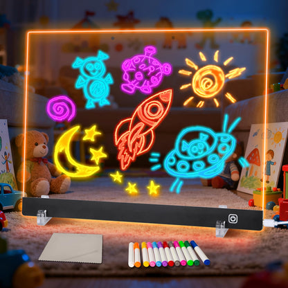 LuxuMach LumiBoard Led Drawing Board for Kids, LED Note Board with Colors, Glowing Acrylic Dry Erase Boards, Gift for Girls on Birthdays & Christmas (13.8" x 9.8", Black)