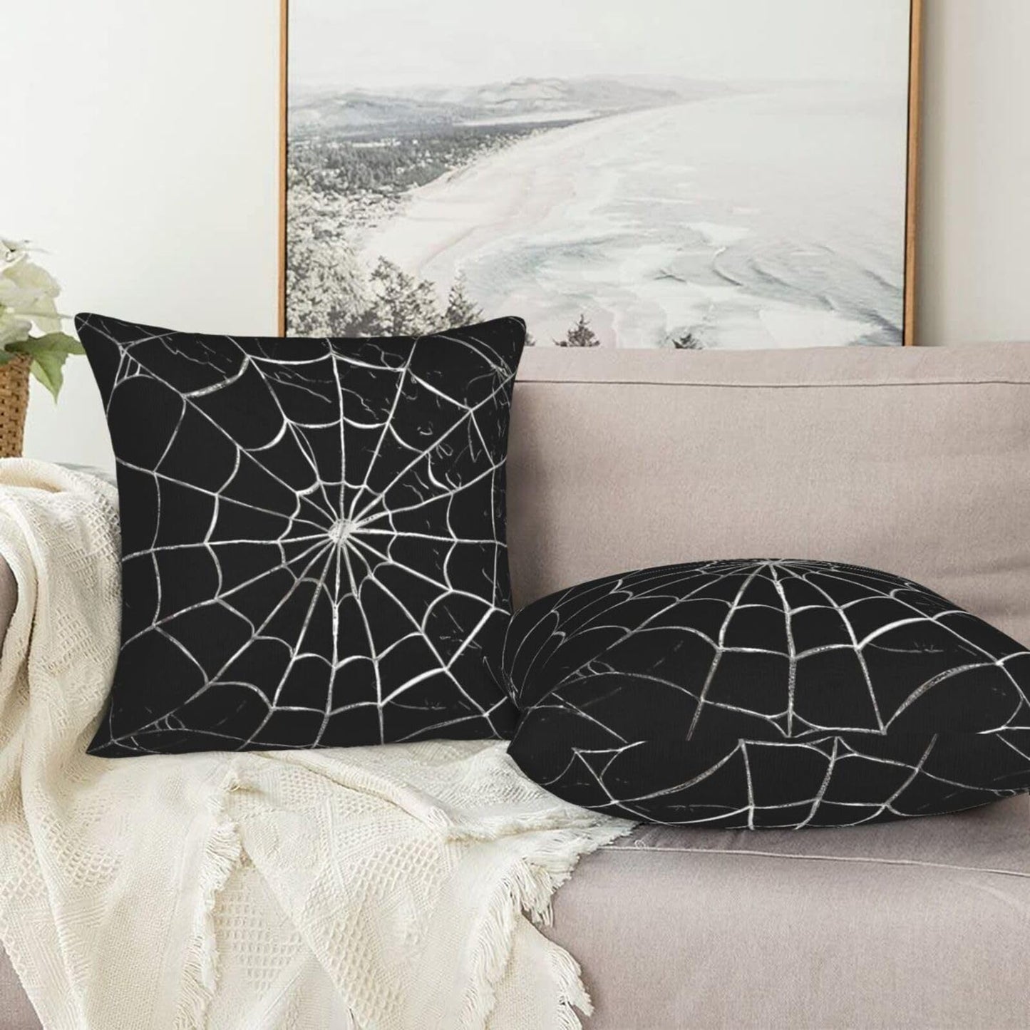 Jbofyee Black and White Spider Web Throw Pillow Cover 18x18 Inch Halloween Spiderweb Decorative Pillow Cases Soft Throw Pillows for Living Room Bedroom Sofa Couch Cushion Cover Set of 2