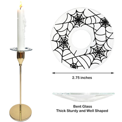 VGEUNA 4 Pieces Patterned Glass Bobeches for Candlestick Holder, Halloween Spider Web Design, Candle Drip Protector Guard, Wax Catcher Ring Accessories (Spider Web)