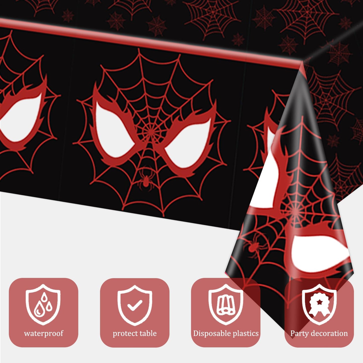 WPDISCZ 4Pcs Spider Birthday Decorations Tablecloths, 54" x 108" Spider Table Cloth Disposable Rectangle Plastic Table Cover for Birthday Party Supplies