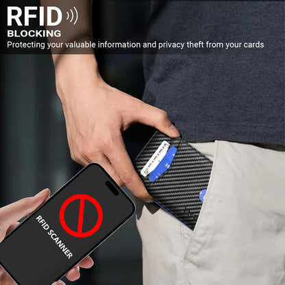 VATAN Wallet for Men Slim RFID Blocking Leather Credit Card Holder Wallet for 15 Cards, Bifold Minimalist Thin Wallet with 2 ID Windows & Cash Slot, With Gift Box (Carbon Black and Blue)