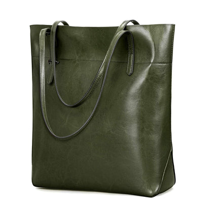 Kattee Vintage Genuine Leather Tote Shoulder Handbag for Woman with Adjustable Handles (Green)